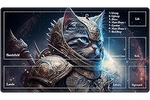 EDGFRTOIO Playmat with Zones for MTG Card Game Playing, 24"x14" Commander Deck Gaming Desk Duel Mat for Beginner, Cat Warrior Space