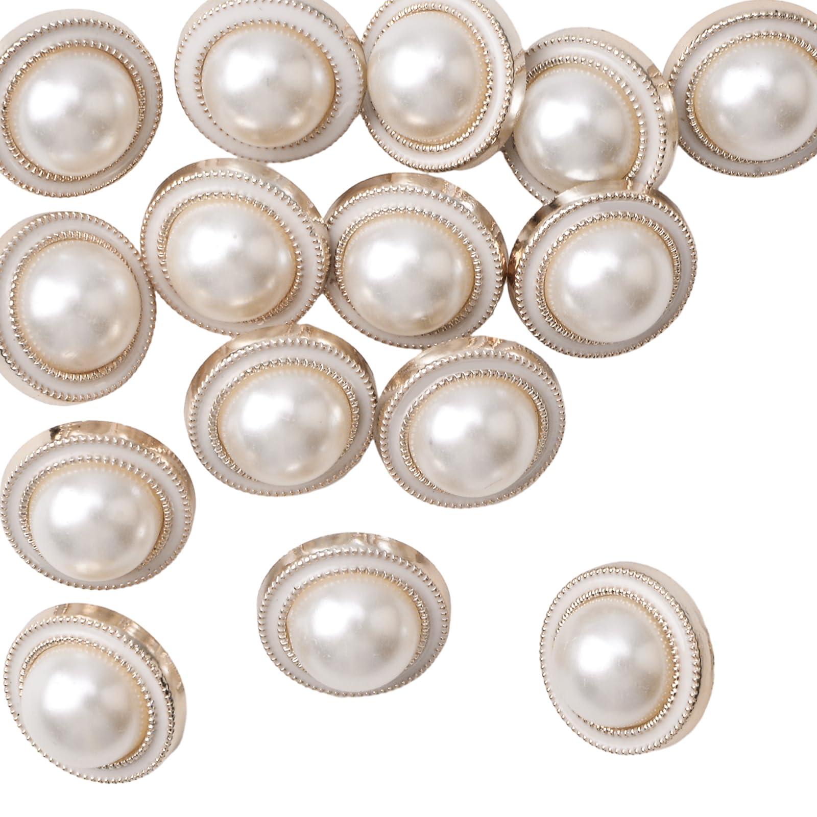 URROMA 30 Pcs Faux Pearl Buttons, Bilayer Gilded Edge Retro Vintage Pearl Acrylic Buttons Round Buttons Sewing Buttons Embellishments for DIY Crafts, 18 mm