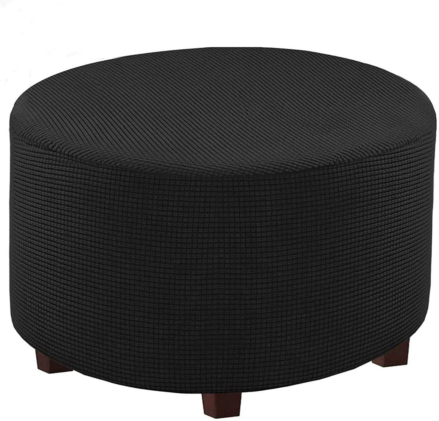 C/N Round Elastic Ottoman Ottoman Cover Ottoman Round Footstool Cover Black