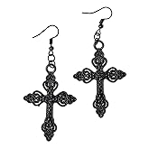 Sacina Gothic Emo Black Rose Cross Earring, Gothic Earrings, Goth Jewelry, Halloween Christmas Jewelry Gift for Women