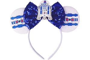 RAZKO Sparkle Mouse Ears Headband, Glitter Mouse Ears Headband with Bow (Space Ship)