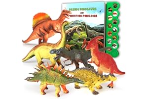 OleFun Dinosaur Toys for 3 Years Old & Up - Dinosaur Sound Book & 12 Realistic Looking Dinosaurs Figures Including T-Rex, Triceratops, Utahraptor, for Kids, Boys and Girls