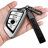 Sindeda for BMW Key Fob Cover with Keychain Soft Full Protection Key Shell Compatible with BMW 2 5 6 7 Series X1 X2 X3 X5 X6 GT Series Smart key (Silver)