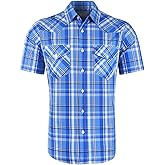 NUTEXROL Mens Short Sleeve Plaid Button Down Shirt Western Casual Shirts with Two Pockets