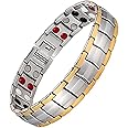 Feraco Magnetic Bracelets for Men, Titanium Steel Magnet Bracelet with Double Rows Effective 4 Elements Stones