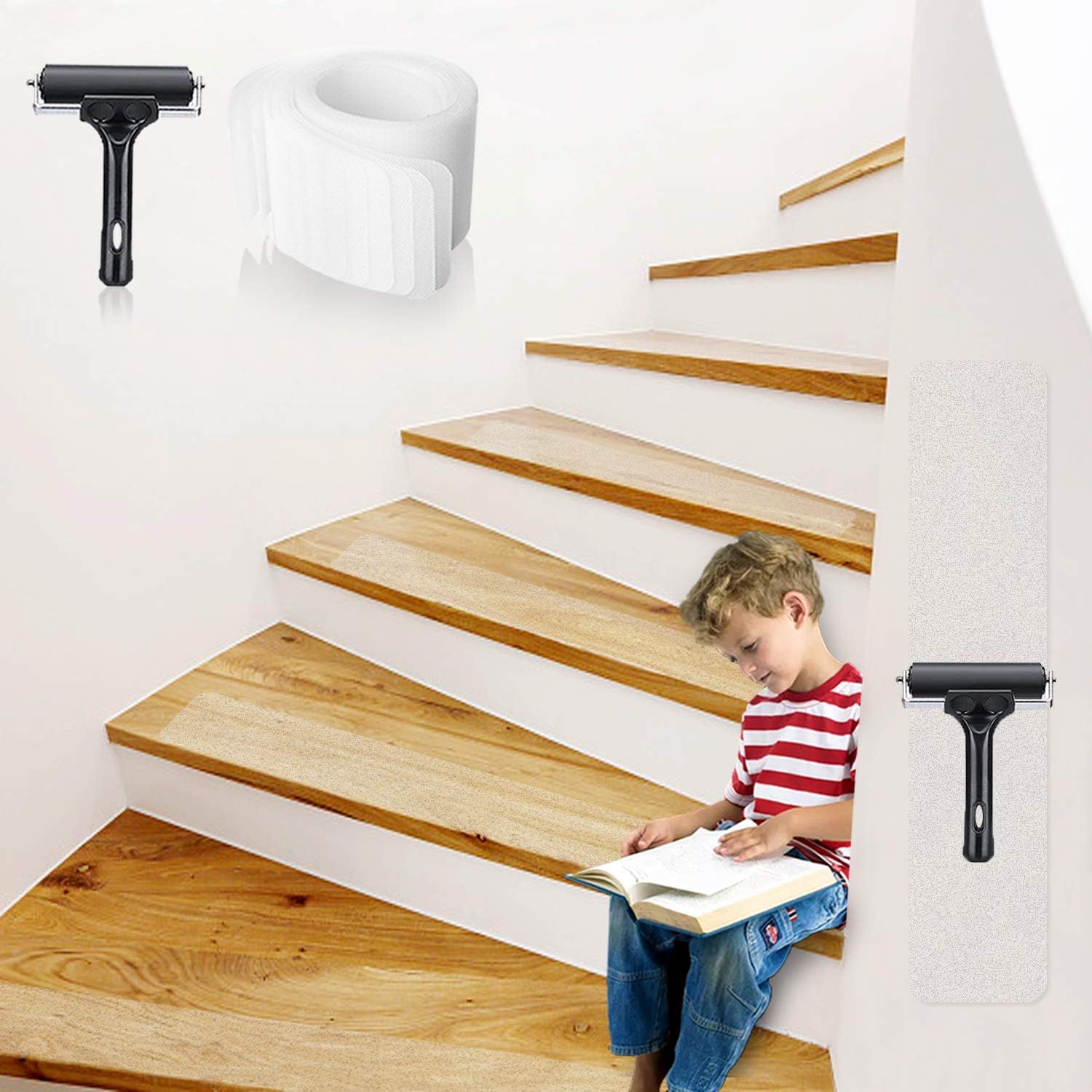 Amazon Co Jp 階段 滑り止め スリップ防止テープ 階段マット 屋内 屋外 転倒防止対策に Peva製 透明 強粘着力 巻60cm 幅10cm 自由カット 製貼り付けやすい 15枚 ホーム キッチン