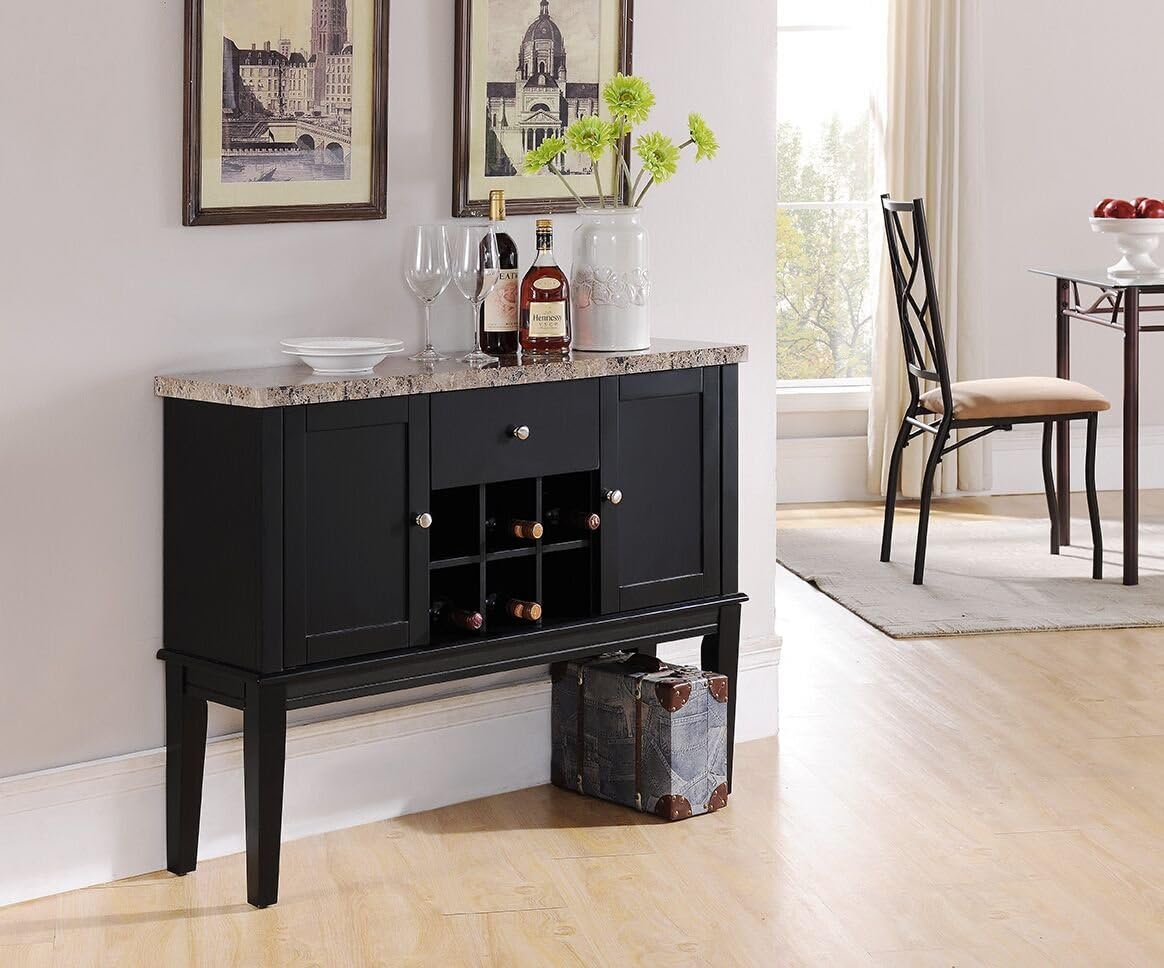 Kings Brand Furniture Black Wood with Marble Finish