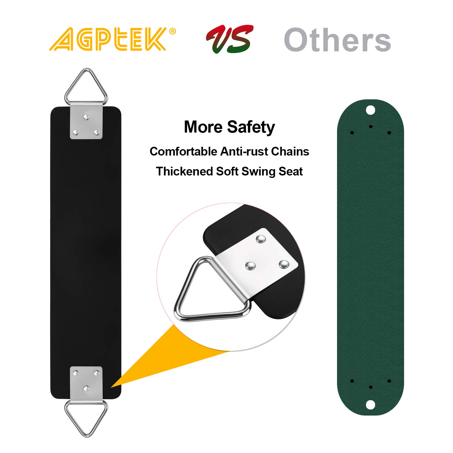 AGPTEK Swing Set, Seat with 66 Inch Anti-Rust Chains Thermoplastic Coated, Support 250lb, Cushion Accessories Replacement with Snap Hooks for Outdoors, Playground, Jungle & Gym - Black