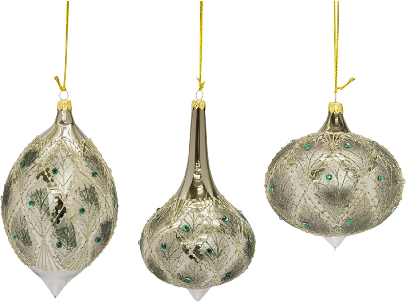 Melrose International Green and Ivory Ornament, Set of Three