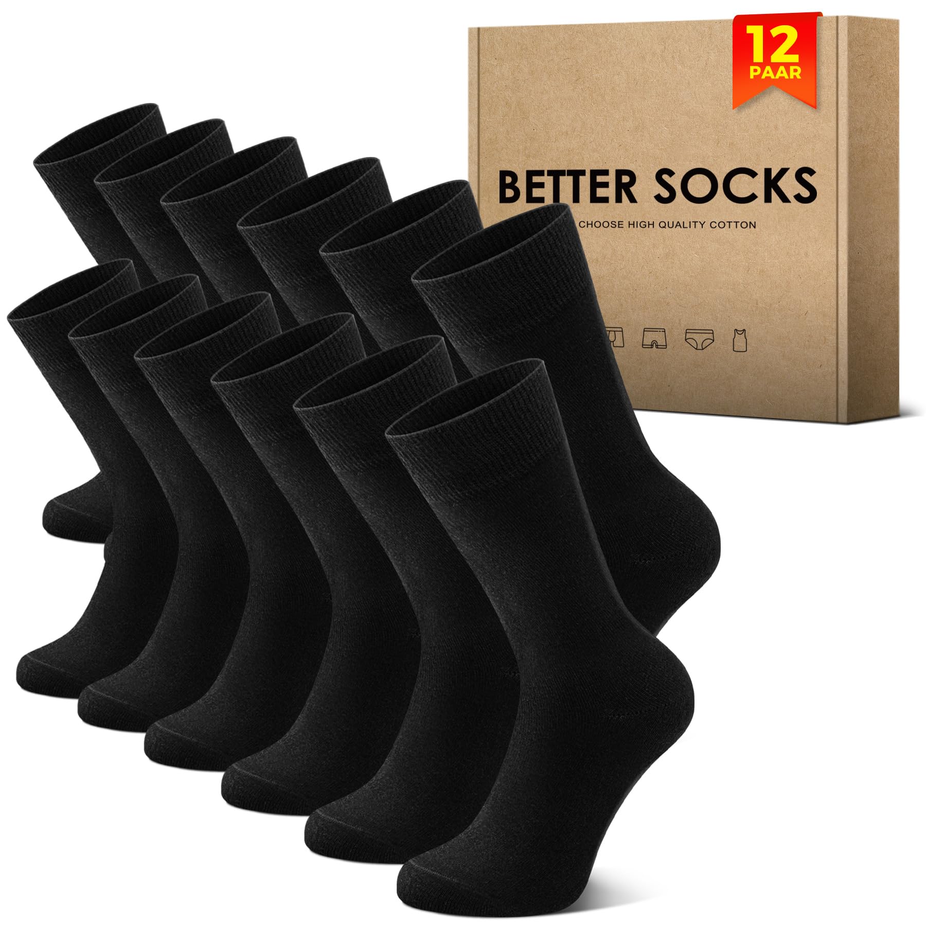 NUOZA 12 Paar Socken Herren 43-46 Schwarz Sportsocken Baumwolle Tennissocken Herren 43-46 Business Socken Damen Lange Atmungsaktive Socks Schwarze Herrensocken Wandersocken Männer Laufsocken