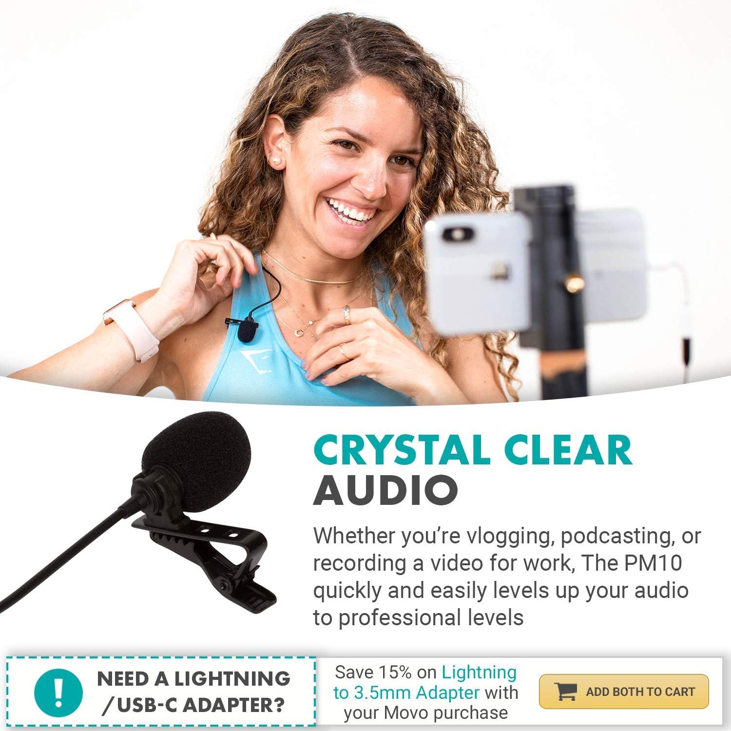 Movo PM10 Lavalier Microphone and Lapel Microphone for iPhone, iPad, Android, and Other Smartphones - Easy Clip on Microphone Perfect for Recording a Podcast, Vlog, Interview, YouTube: Musical Instruments