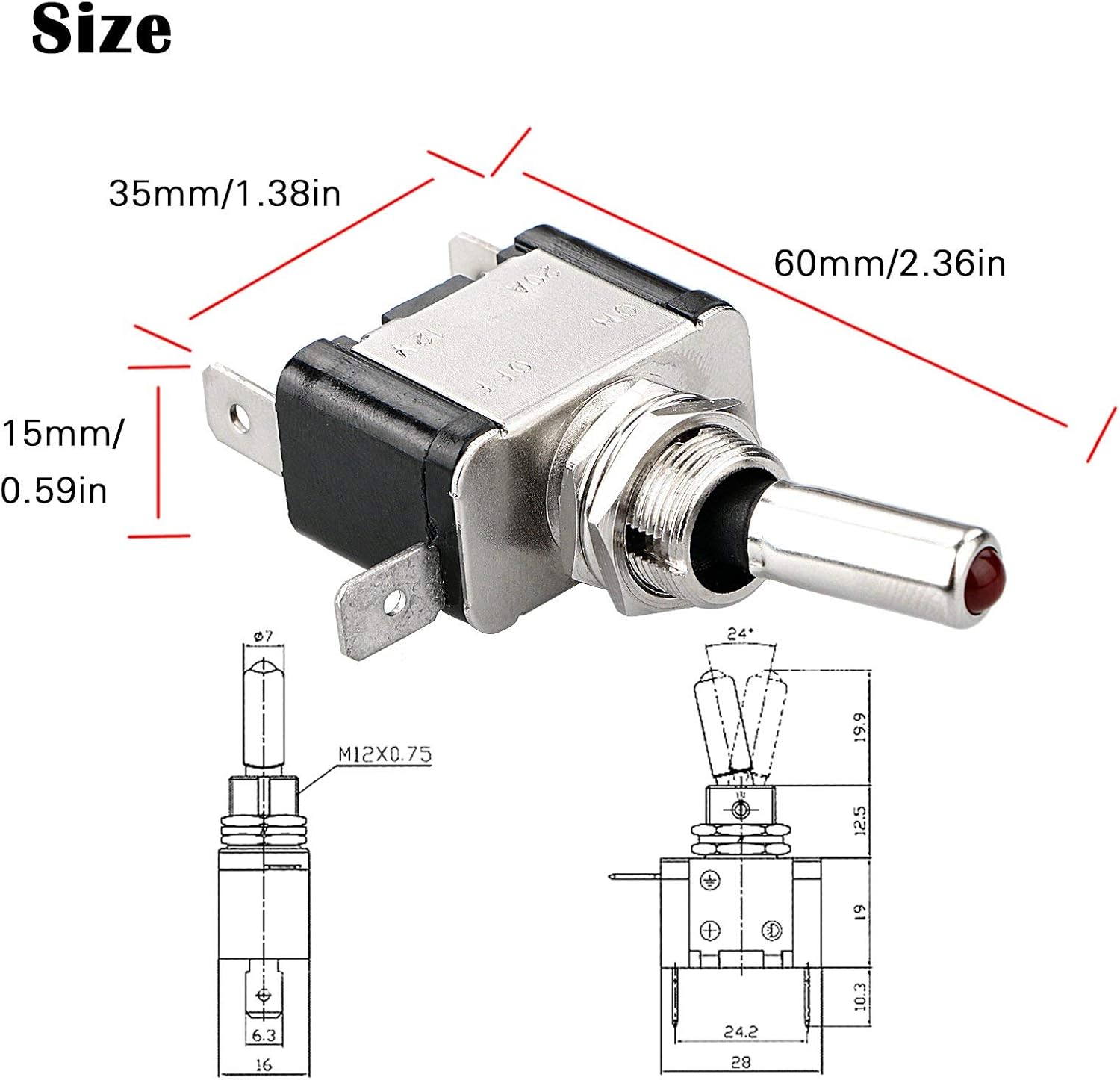 5pcs SPST LED Lighted Rocker Toggle Switch Linkstyle Marine Toggle Switch, On-Off LED Toggle Switch 12V 20A for Car RV Vehicles Truck Boat: Automotive