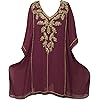 Mogul Interior Women's Kaftan Dress Georgette Brown Sequins Caftan Onesize