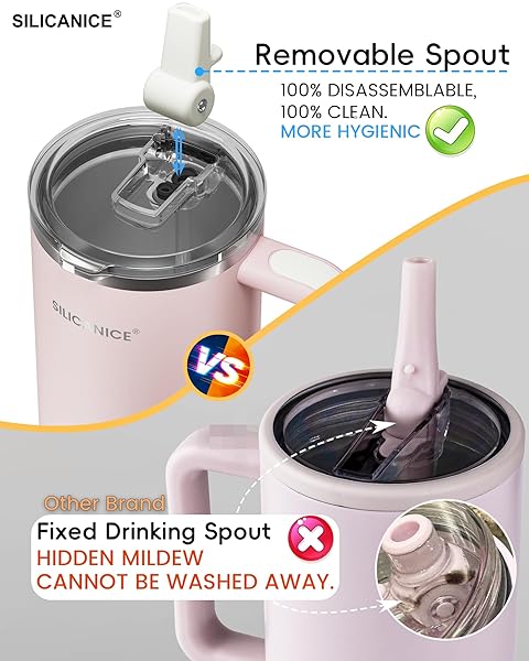 SILICANICE FOR TRAVEL & GYM – NEVER DRINK FROM A MOLDY LID AGAIN: 30OZ HYGIENIC TUMBLER, 100% LEAKPROOF LID & REMOVABLE FOLDABLE SPOUT. REINFORCED BASE, FITS CUP HOLDERS- PINK SAND