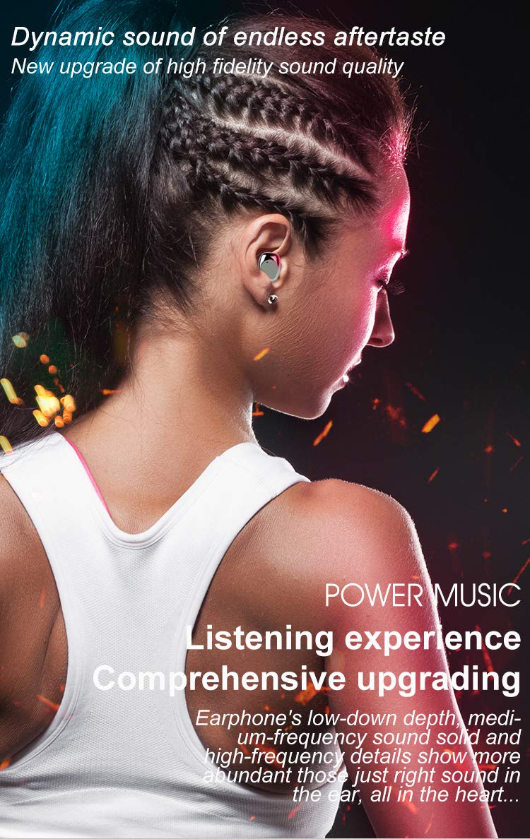 Wireless Earbuds, Bluetooth 5.0 Headphones True Wireless Earphones with Mic and Portable Charging Case, IPX7 Waterproof 15H Playtime In-Ear Wireless Headphones for iPhone and Android（Silver）