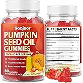 Saajoor Organic Pumpkin Seed Oil Gummies with Saw Palmetto for Hair Growth & Skin Health | Vegan, Non-GMO, Gluten-Free Strawberry Flavor | 60 Count