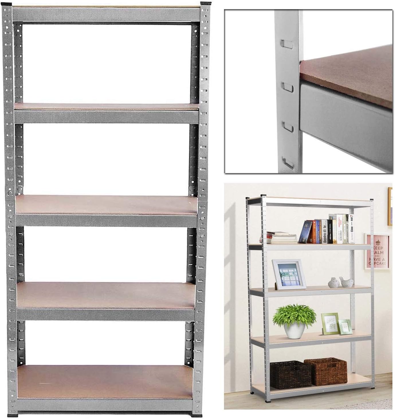 5 Tier Plastic Shelf Storage Shelving Unit Shelves Racking for Garage Shed Black 171 x 61 x 31 cm 125kg Load Capacity