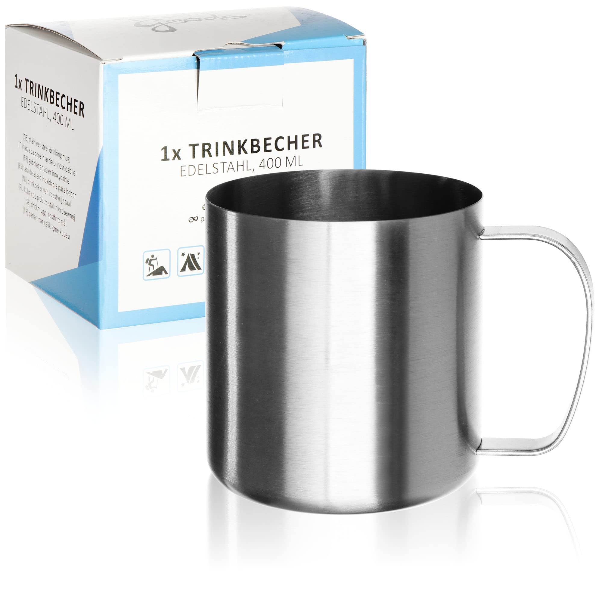 Robin Goods® Stainless Steel Drinking Mug Silver - Mug - Camping Mug - shatterproof and BPA-Free (1 piece - Silver Color)