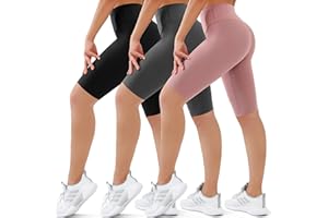 SUNCLOVE 3 Pack Biker Shorts for Women Tummy Control Workout Yoga Gym Running Shorts with Pockets