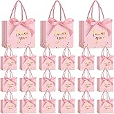 Jetec 45 Pcs Mini Paper Gift Bag Bulk 5.5 x 4.7 x 2.5'' Small Thank You Favor Bag with Handle Bow Ribbon for Valentine Wedding Baby Bridal Shower Birthday Anniversary Party(Pink/gold)
