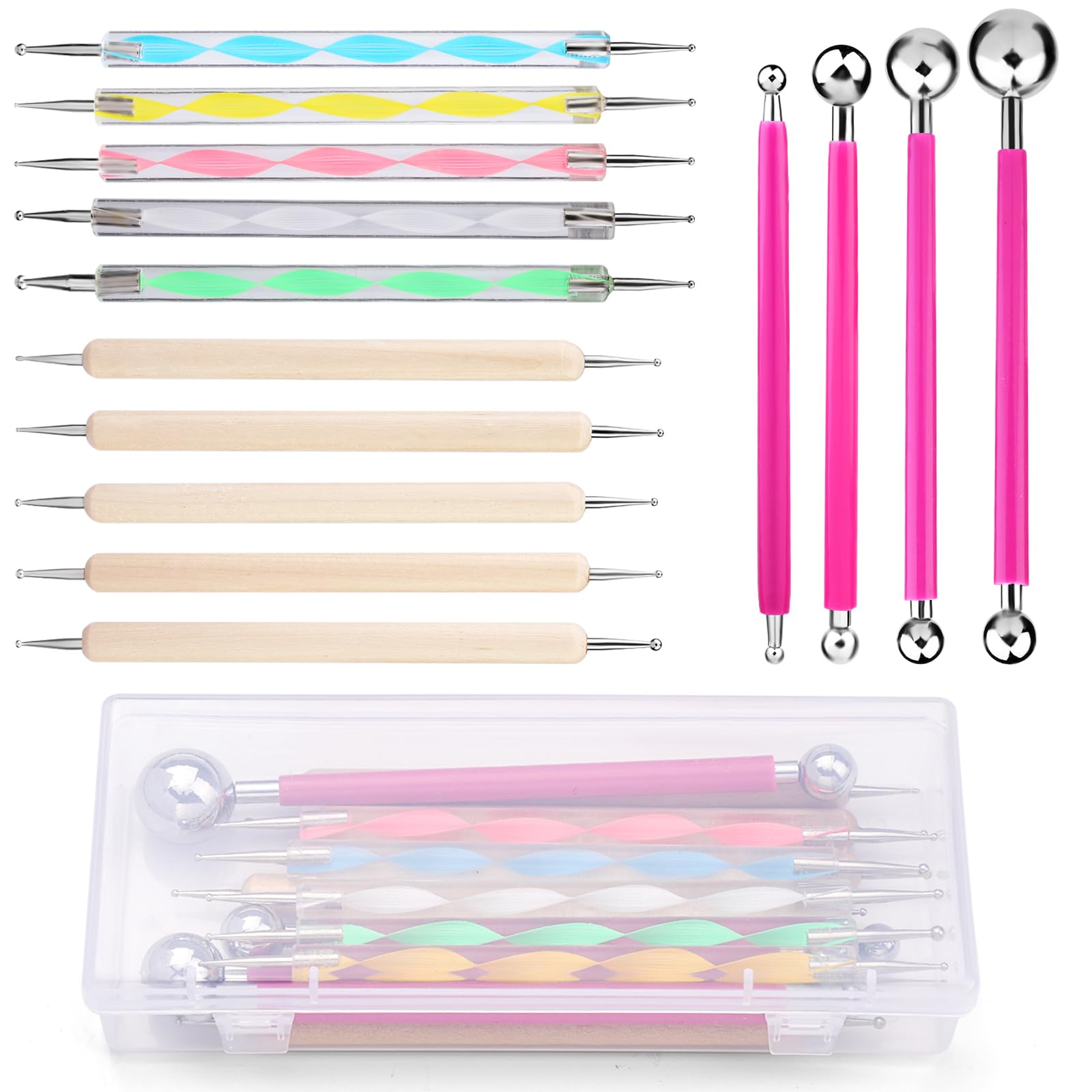 Qzma 14 Pcs Dotting Tools, Embossing Tool with Box, Dotting Tool for Nail Art, Rock Painting, Dotting Tools for Acrylic Painting