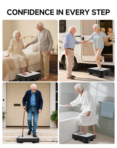 LIFTOZA ADJUSTABLE STEP STOOL FOR ADULTS, NOCTILUCENT BED STEP STOOLS, 600 LBS CAPACITY SAFETY STEP PLATFORM, INDOOR AND OUTDOOR STEPS FOR SENIORS, NON-SLIP STEPPING STOOL ELDERLY ASSISTANCE AT NIGHT