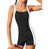 TyeSmo Girls Swimsuit One Piece Swimsuits Color Block Bathing Suit for Teens Ruched Swimwear with Padded 9-16Y