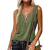 Halife Womens Half Zip V Neck Tank Tops Summer Sleeveless Shirts Casual Loose Top Blouses T Shirts