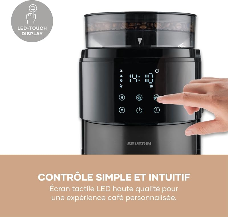 Machine à café filtre avec broyeur intégré et verseuse isotherme - S-Taste AromaOne- 1,25L jusqu'à 10 tasses - Affichage LED tactile - Stop goutte & arrêt automatique - Inox foncé, KA 4831 — photo 6 sur 8