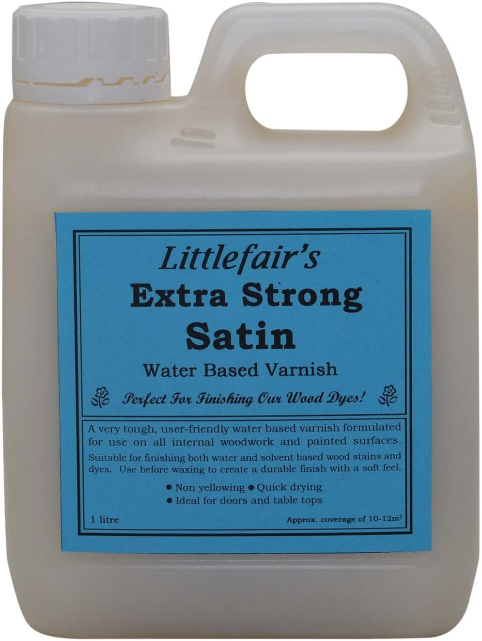 Littlefair's Extra Strong Wood Varnish - 1ltr - Water-Based, Fast Drying, Non-Yellowing, Low-Odour, Clear Finish (Satin)