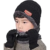 T WILKER 3Pcs Winter Hats Neck Warmer Scarf and Touch Screen Gloves Set for Kids