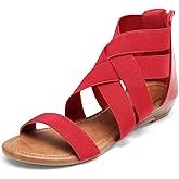 DREAM PAIRS Women's Elastic Ankle Strap Low Wedges Sandals