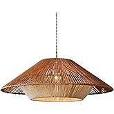 LIGHTLAND 19.7 Inch Bohemian Rattan Pendant Light, Twine Woven Chandelier, Wabi-sabi Style Handwoven Chandelier for Dining Ro