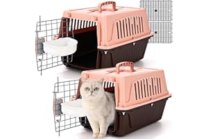 Locmeo 2 Set 18.9" Pet Carrier for Small Cats and Dogs, Hard Sided Plastic Cat Kennel for Pet with Front Door Security Lock Fully Breathable Travel Crate, up to 13 Lbs(Brown,18.9 x 12.6 x 11.8 Inch)