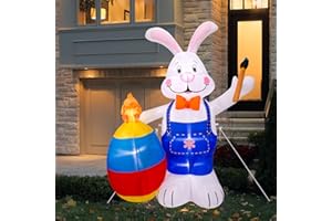 LOOHUU 6FT Easter Inflatable Basket Eggs and Bunny- Cute Fun Holiday Blow up Party Decorations for Indoor Outdoor Yard Lawn Garden Photo Prop with LED Lights