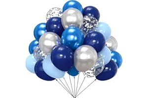YMSZ Blue and Silver Balloons, 67pcs 12 Inch Navy Blue Balloon Metallic Blue Silver Confetti Balloons for Birthday, Graduation, Baby Shower Party Decorations