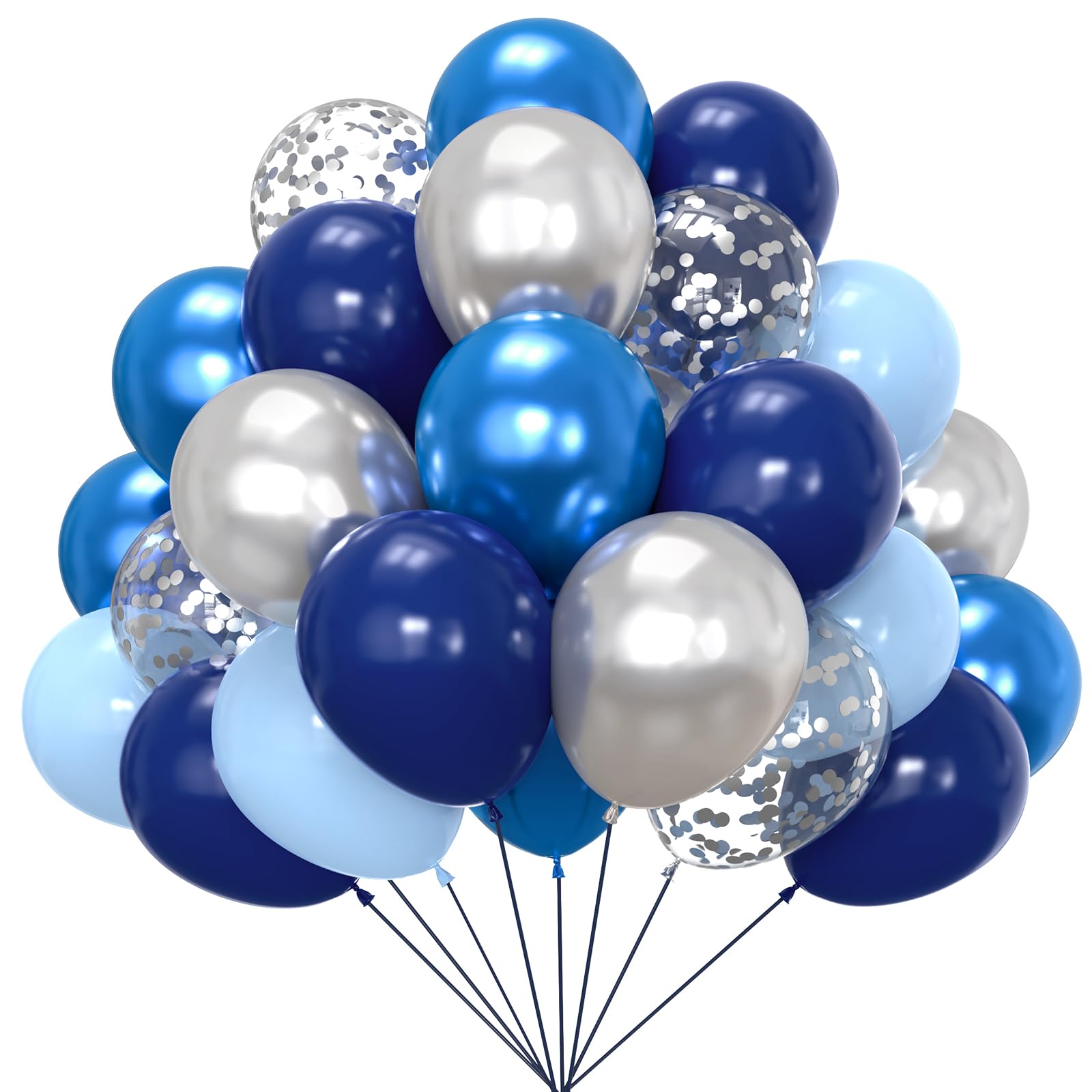 Photo 1 of Blue and Silver Balloons, 67pcs 12 Inch Navy Blue Balloon Metallic Blue Silver Confetti Balloons for Birthday, Graduation, Baby Shower Party Decorations