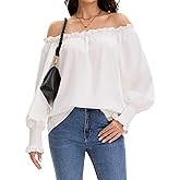 MISMI Women's Off The Shoulder Top Long Sleeve Ruffle Hem Blouse Casual Loose Shirts