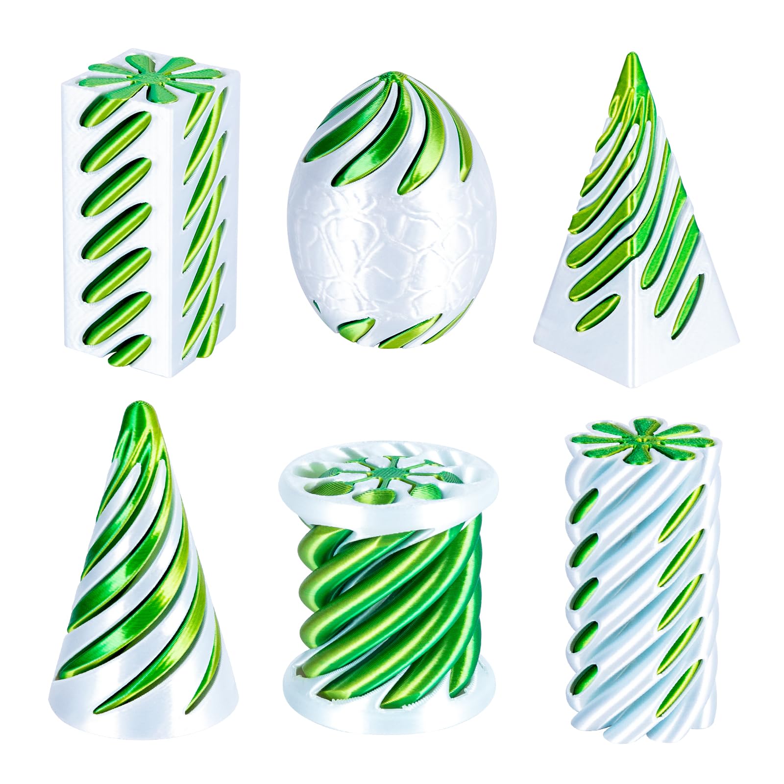 dikale 6 Packs Spiral Cone 3D Printed Fidget Toy Set, Flexible Impossible Cone Pyramid Passthrough Toys for Stress Relief, Desk Deco Relaxing for Kids Adults, Yellow Green & White