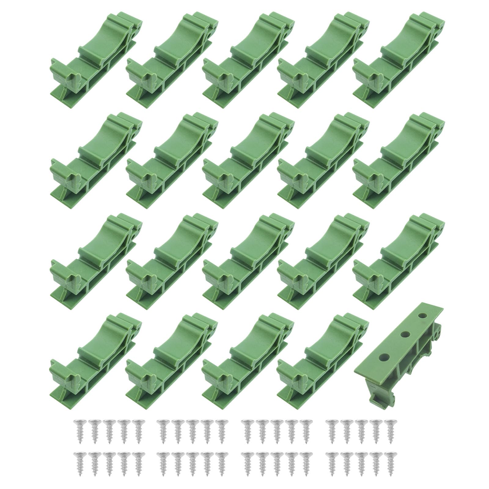 BuxiuGK 10 sets(20Pcs）DIN C45 Rail Adapter 35mm PCB DIN C45 Circuit Board Bracket Insulating Plastic with 40 Mounting Screws,Green