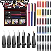 GC QUILL Calligraphy Pens Set 64pcs - Calligraphy Fountain Pen Set with 3 Fountain Pens, 7 Varied Nibs, 54 Ink Cartridges(10 Colors) - Writing, Drawing and Calligraphy Practice for beginner GC-F354