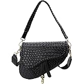ERWUBA fashion women saddle shoulder bag clutch purse small crossbody satchel handbag woven imitation crocodile leather bag
