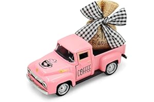VANSHARE Coffee Decor for Coffee Bar Farmhouse: Mini Metal Truck Decor Vintage Truck Decor Coffee Bar Accessories Decor for Countertop Coffee Bar Decor Coffee Corner Kitchen Decor Coffee Sign Decor Pink