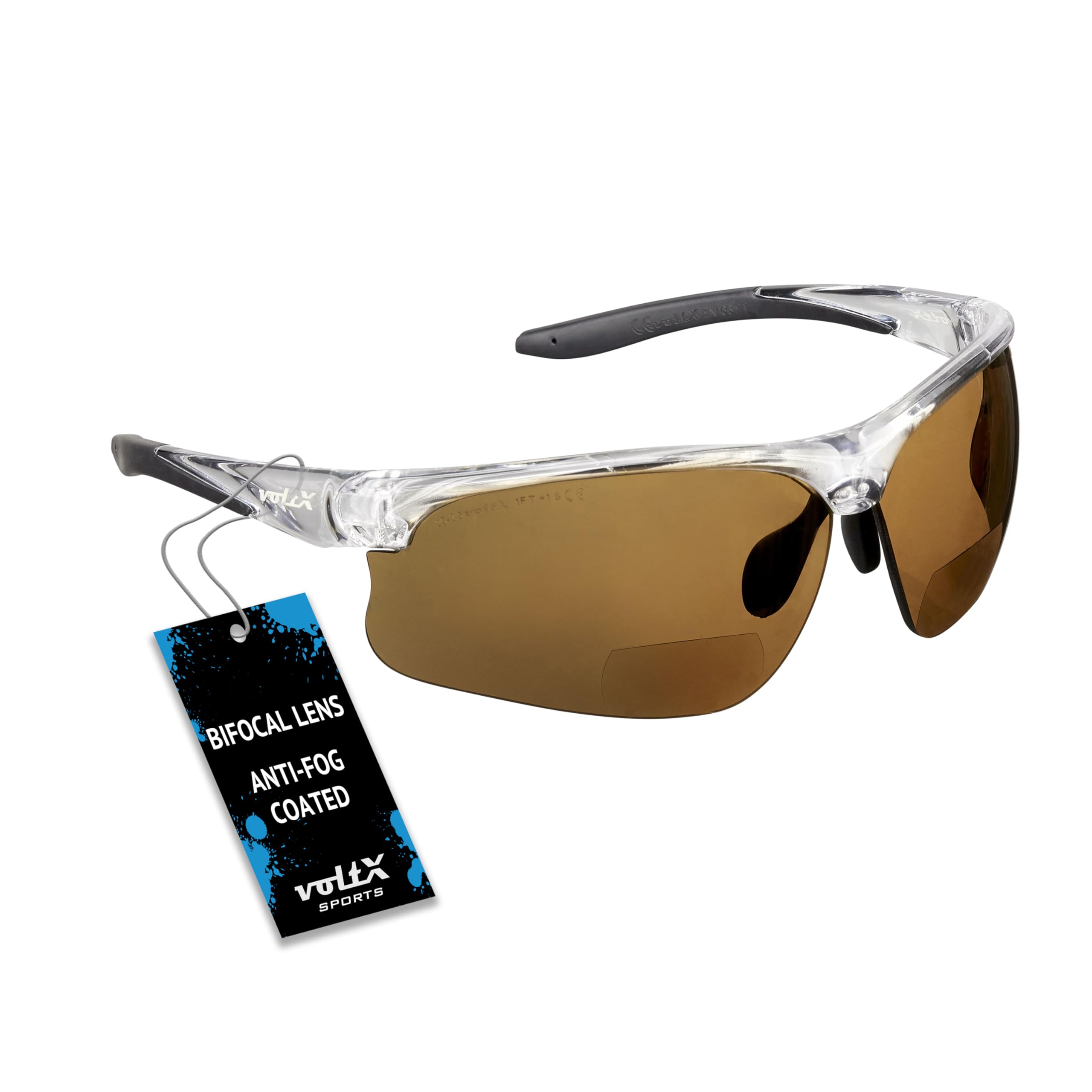 voltX 'CONSTRUCTOR ULTIMATE' Bifocal Reading Safety Glasses (Clear Frame, Gold Mirror Lens +1.5 Dioptre) CE EN166FT certified - PREMIUM Cycling Sports Bifocals - Anti Fog Coated UV400 lens