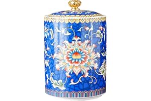 Bicuzat Enamel Ceramic Tea Caddy Tea Canister Tea Storage Container Tins Jar with Airtight Lid Water-proof Tank for Tea, Coff