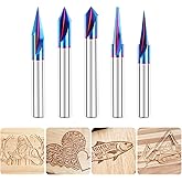 CNC Wood Carving Router Bit - 1/4 Shank, 15/20/30/60/90 Engraving Bits Set | 2 Flute Straight &amp; V-bit,Woodworking Blue Nano-Coating Conical Tool