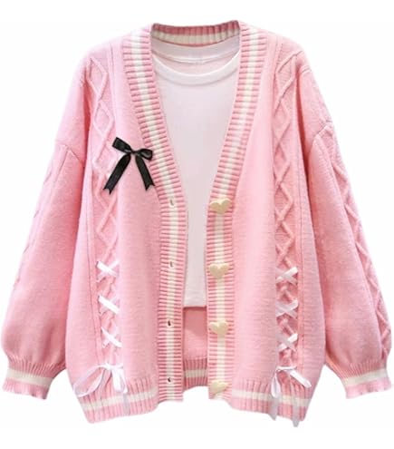 FindThy Women's Kawaii 3D Floral Cardigan Long Sleeve Crewneck