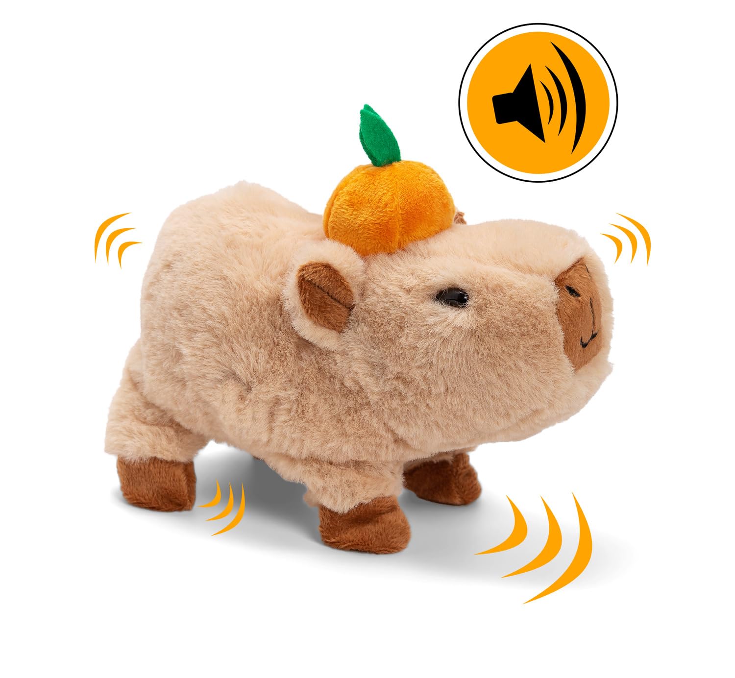 Simba PetZoo Capybara Stofftier – mit Orange auf dem Kopf, läuft und Macht süße Geräusche, Try Me-Funktion, interaktives Plüschtier, 17 cm, ab 3 Jahre 6