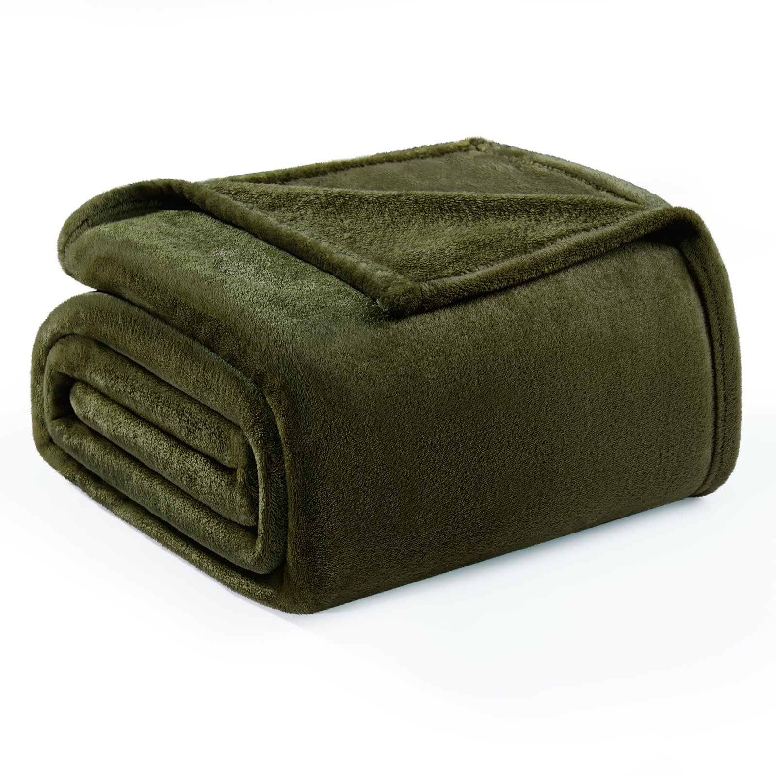 Photo 1 of Exclusivo Mezcla Fleece Blanket King Size for Bed, Super Soft and Warm, All Season Use, Cozy, Plush, Lightweight, 90x104 Inches, Olive Green