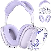 Silicone Cases for AirPods Max Headphones,Clear Flower Soft TPU Ear Cups Cover,Ear Pad Case Cover,Headband Covers for AirPod Max,Transparent Case for Apple AirPods Max USB-C(2024) for Women,Purple